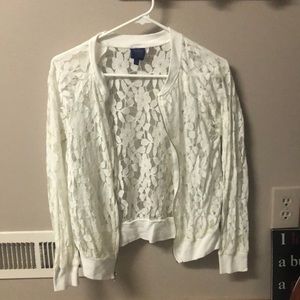 White lace bomber jacket